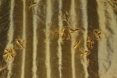 Antique Gold velvety Embroidery Dupioni Shantung 100% Silk Fabric 54″ W (EB-857)