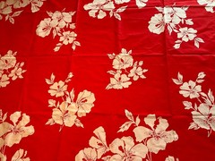 Cotton Fabric Floral Flowers 70” X 43” Red White Printed In France
