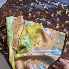 Chocolate Brown with Butterflies Moths – Faux Silk Brocade Jacquard Fabric 3+Yds