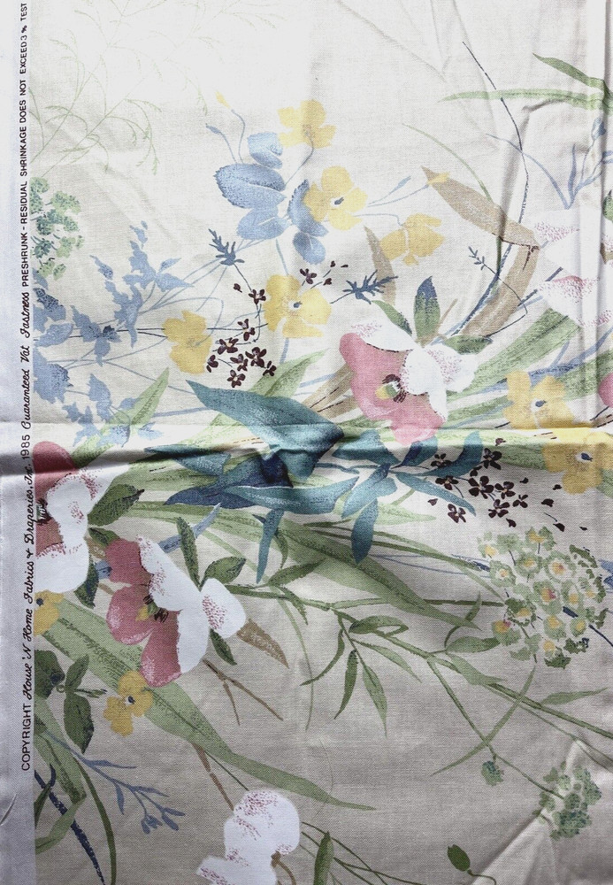Vtg House N Home Fabrics & Draperies Floral Cotton 1985 Fabric Sz 54″ W x 26″ L