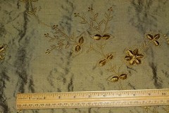 Antique Gold velvety Embroidery Dupioni Shantung 100% Silk Fabric 54″ W (EB-857)