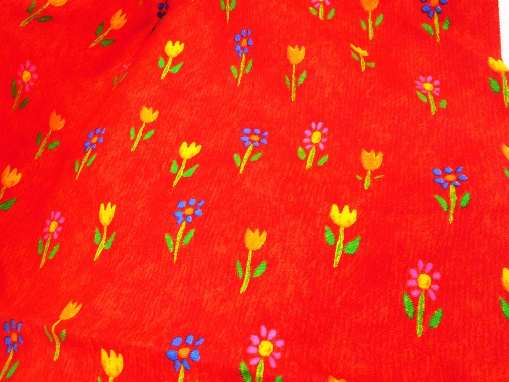 Happy Garden Premier prints Cotton Duck Fabric Flowers Red 2 yds.+ 6″ X 54