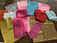 Fabric Lot; Sequin, Lame, Satin, Sheer, Organza, Tulle. For Barbie & Doll Dress