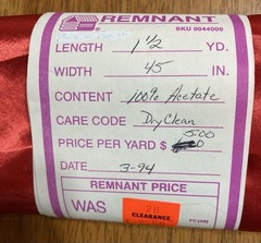 Red Satin Material 1.5 Yds Length X 45” Width 100% Acetate