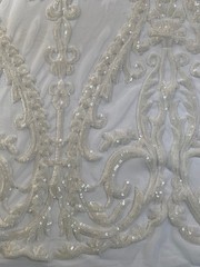 Esmeralda WHITE Sequins on Mesh Lace Fabric by the Yard – 10102