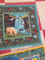 PRINTED PADDED PILLOWS TOPS or QUILT BLOCKS- 17″×17″ LOT OF (6) HORSES PUPPIES