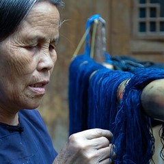 Hand Woven Ancient loom woven fabric indigo blue dyed yarn natural plant dyed