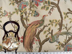 Drapery Upholstery Fabric Birds and Berries Embroidered Jacquard – Ivory Multi