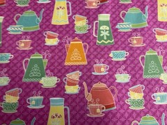TEACUPS DRINKS TEA POTS BRIGHT COLORS MAGENTA PINK COTTON FABRIC FQ OOP