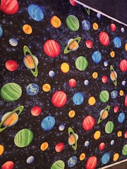 Cranston Collection Outer Space Solar System Black Cotton Fabric 43″ x 45″ NEW
