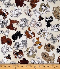 Cotton Dogs Pets Animals Tossed Doggies Bone Fabric Print by the Yard D755.21
