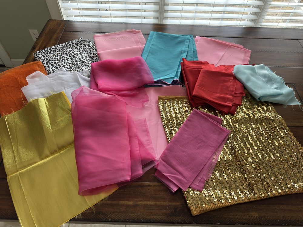 Fabric Lot; Sequin, Lame, Satin, Sheer, Organza, Tulle. For Barbie & Doll Dress