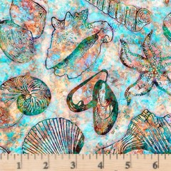 Oceana Multi Seashells 27088X 100% Cotton Fabric By half yd continuous cut