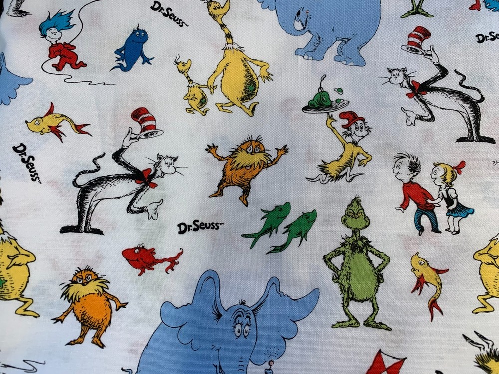 Dr Seuss Scrap 9″x 21” Cotton Fabric Fat eighth cat fish thing grinch horton ham