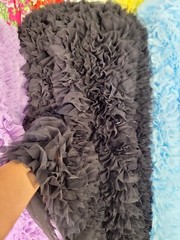Black Ruffle Pleated Chiffon Lace Fabric Sold By The Yard Embroidery On Mesh