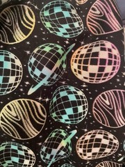 Holographic Disco Planets Cotton Knit Fabric 57” Wide by Pop! 6yd Cont Piece