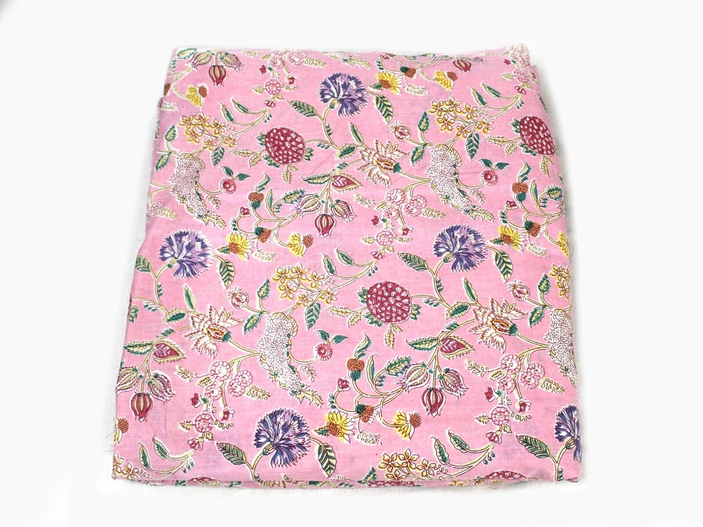 2.5 Yard Indian Pink Multi Floral Printed Cotton Fabric Dressmaking Fabric US