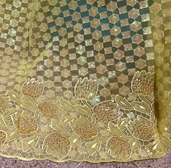 2 Yard Yellow Iridescent Sequins Embroidered Lace Fabric 50” Width