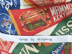 ROUTE 66 Travel SOUVENIR Pennants CARS Road Signs COTTON FABRIC Lot 4 pieces