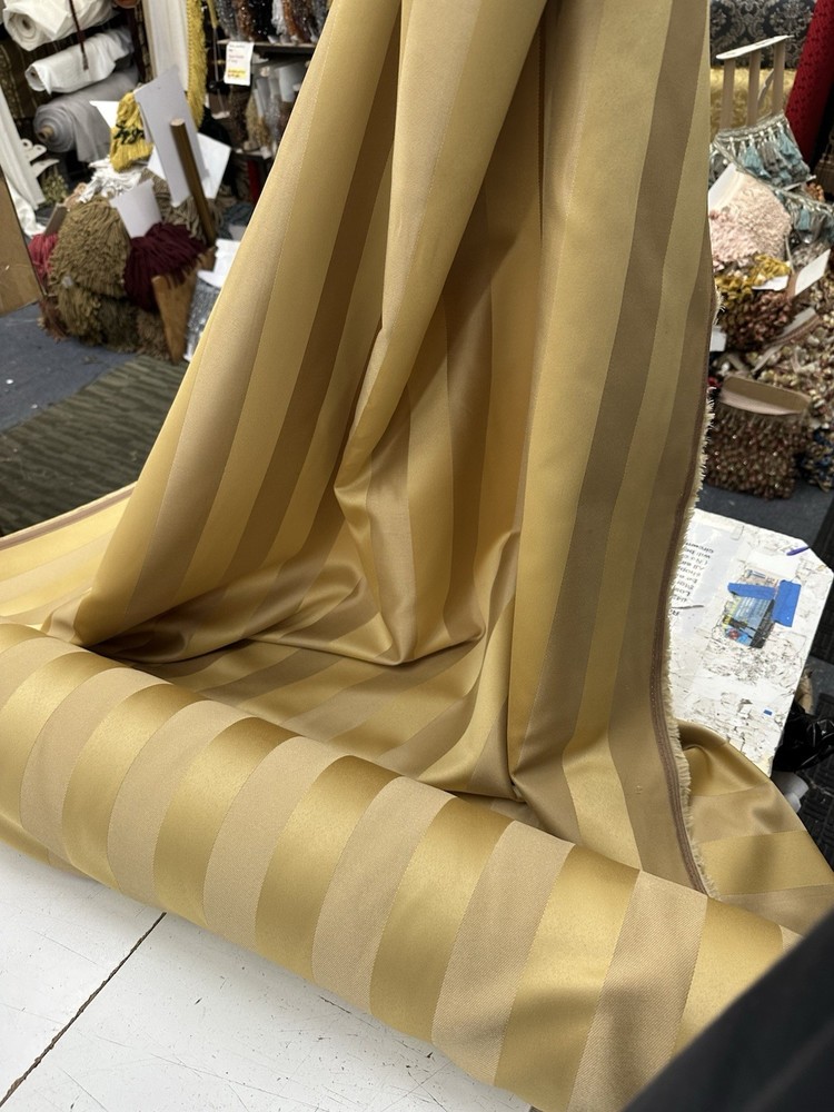 FAUX SILK Striped Fabric 58 Inch DRAPERY UPHOLSTERY Sold By The Yard – Gold