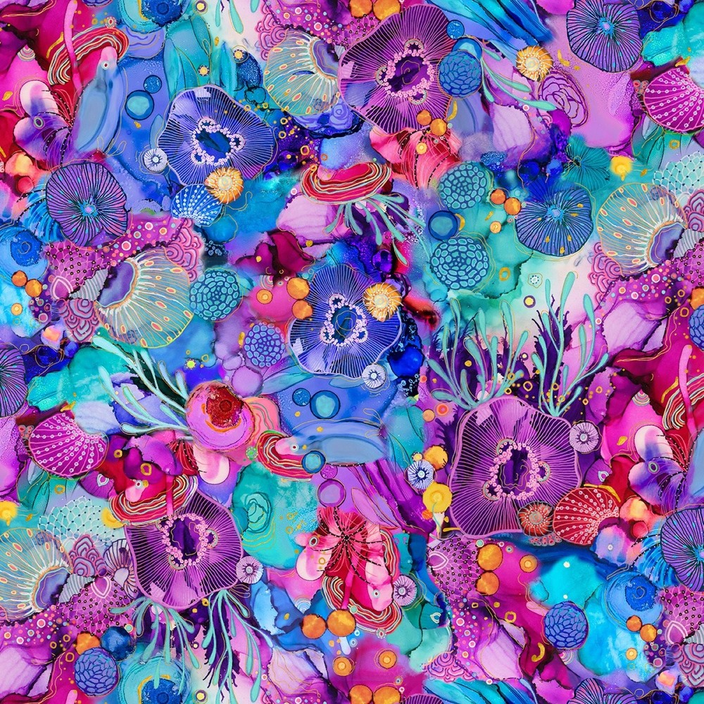 P&B Textiles Painted Sea by Amy Tieman PSEA5941 MU Multi Under The Sea Cotton