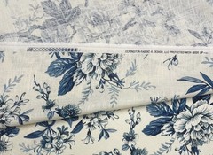 COVINGTON JAYDEN 593 INDIGO LARGE FLORAL VINE LINEN MULTIUSE FABRIC BY YARD 54″W