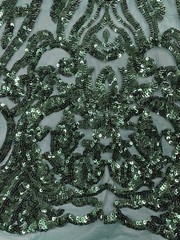 Phoebe HUNTER GREEN Sequins on Mesh Lace Fabric by the Yard – 10062