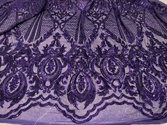 Purple 4way stretch sequin Lace fabric 50” Width Sold By The Yard