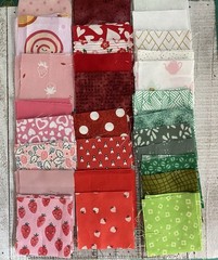 Cotton Fabric 98 Precut 2.5” Squares Red Pink White Green 🍓 Floral