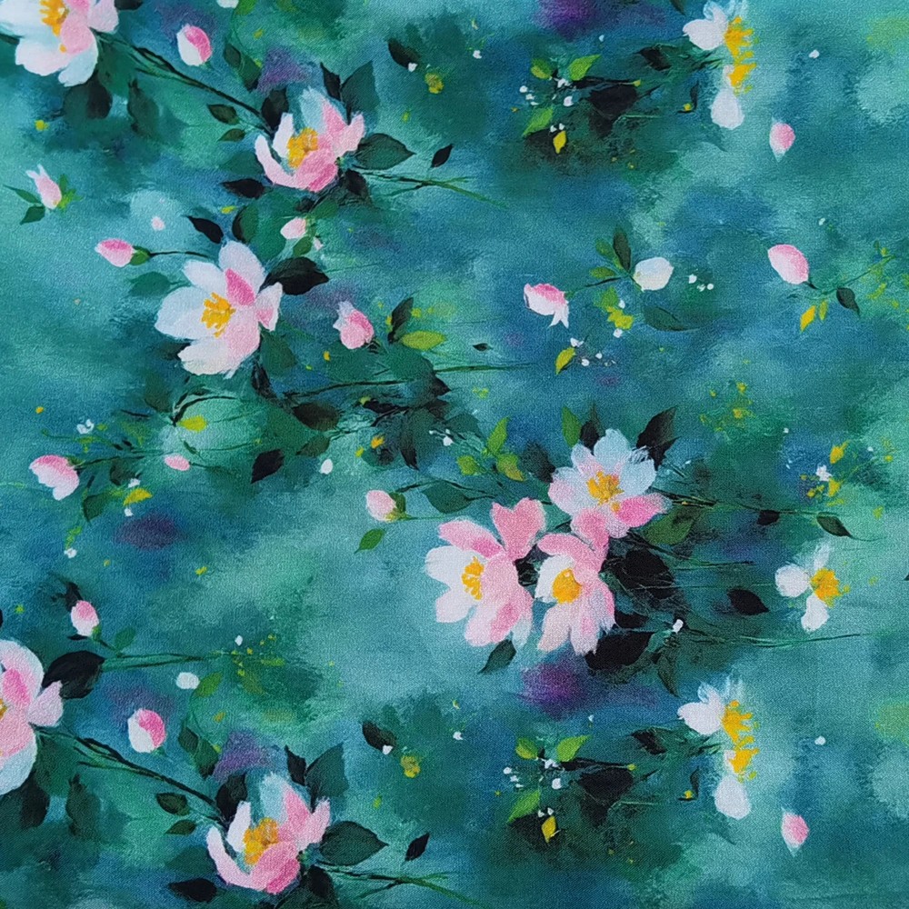 Soft Viscose Fabric 55” Wide By Yard Green Painting Dress Material Rayon Cotton