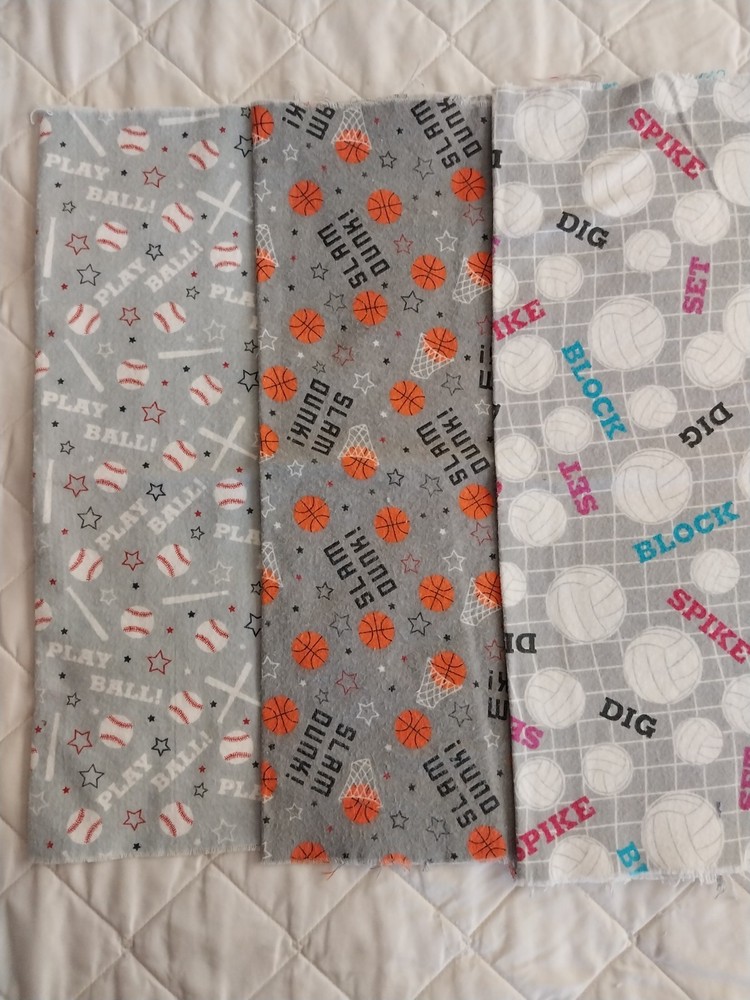3 pieces SPORTS FLANNEL- 18″ x 41″ ea. – Basketball,Baseball,Vollyball-Snuggle