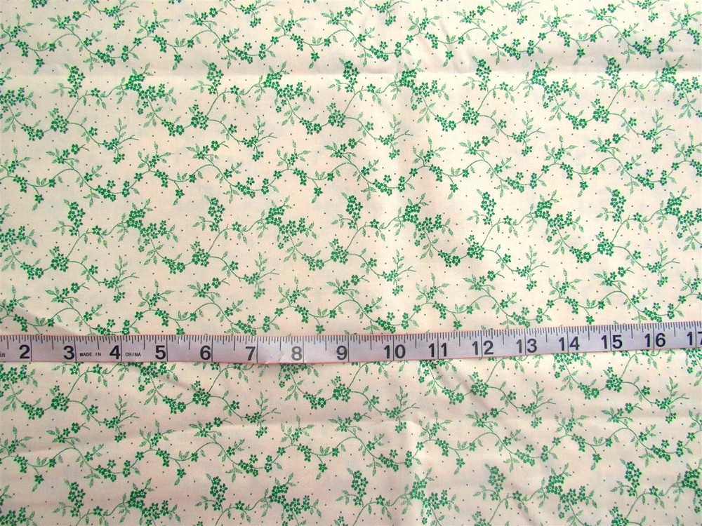 1 yd Cotton Fabric Yellow with Green Flowering Vines