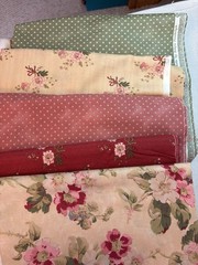 Lot of 5 Moda Robyn Pandolph Quilt cottons romantic florals red green 12.5 yd