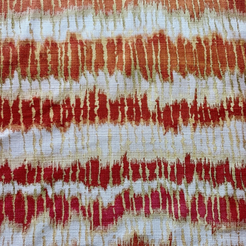 Flamestitch Ikat PolyCotton Blend Upholstery Fabric Gold Orange Coral Red 3 Yds