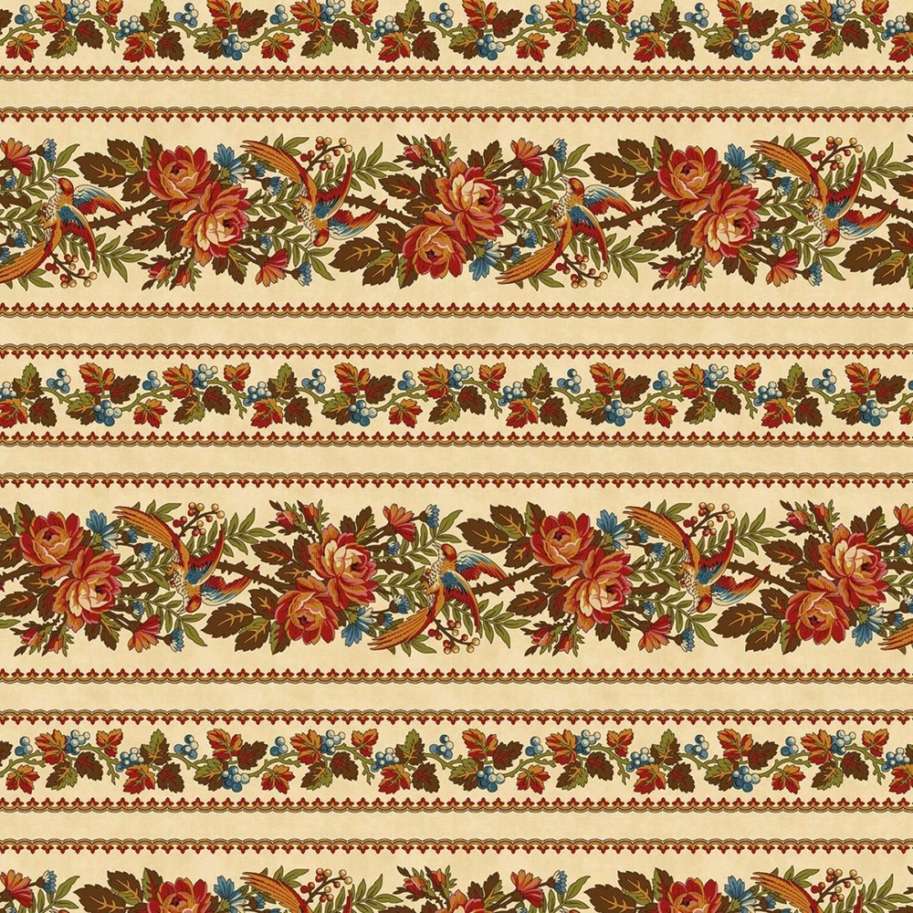 Wilmington Prints – Countryside – Repeating Border Stripe – Cream/Multi