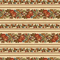 Wilmington Prints – Countryside – Repeating Border Stripe – Cream/Multi