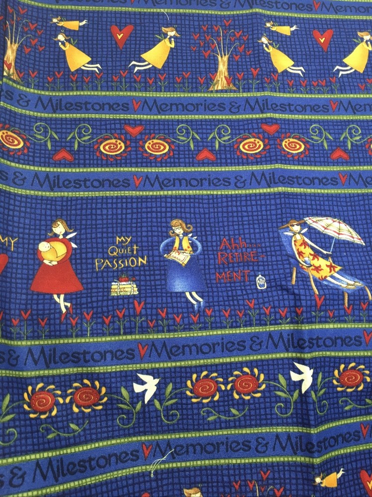 Vintage SSI Fabric Debbie Mumm Milestones & Memories Border 2Y x 44″W Blue