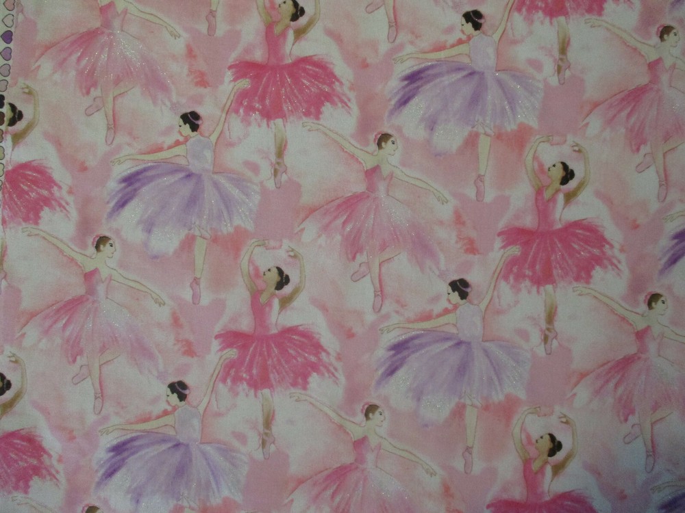 BALLERINA BALLET DANCERS PACKED PINK PURPLE GLITTER COTTON FABRIC BTHY