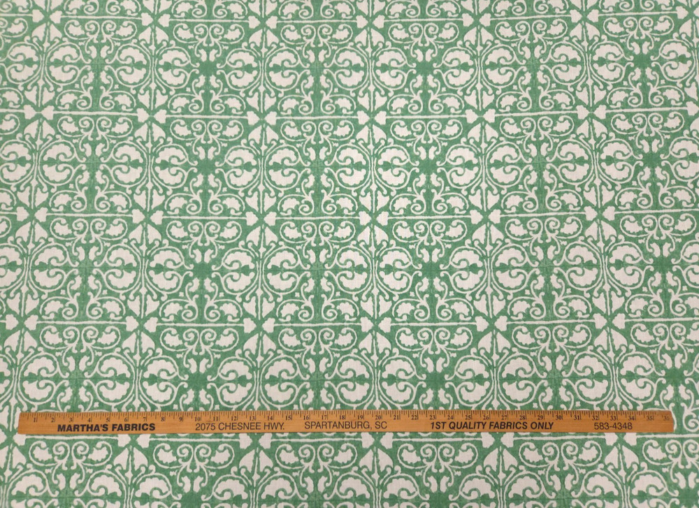 P Kaufmann PALAZZO LAGOON Green Geometric Designer Floral Drapery Uph Fabric