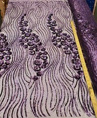 Plum Purple Floral Sequin Embroidery on Mesh Prom Sequin Fabric “Luxury Wavy”