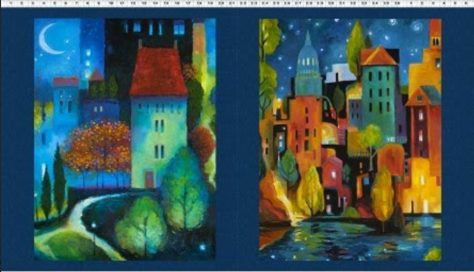23″ X 44″ Panel Illustrations Landscapes City Dreams Cotton Fabric D375.49