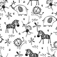 Safari Black White Flannel Fabric
