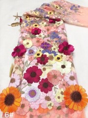 3d colorful flower Applique embroidery Lace Fabric For Wedding Dress