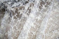 Retro Style Light Beige Floral Cotton Embroidered Mesh Lace Fabric By the Yard