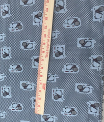 VTG Luggage Hat Box Umbrella Travel Theme Blue Cotton Fabric BTHY #62