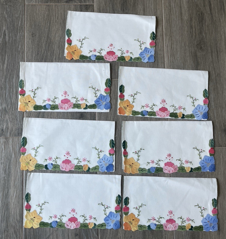 Lot 7 HAND EMBROIDERED APPLIQUÉ Cloth Envelopes Pouch Crafting 5 1/2″ x 10″