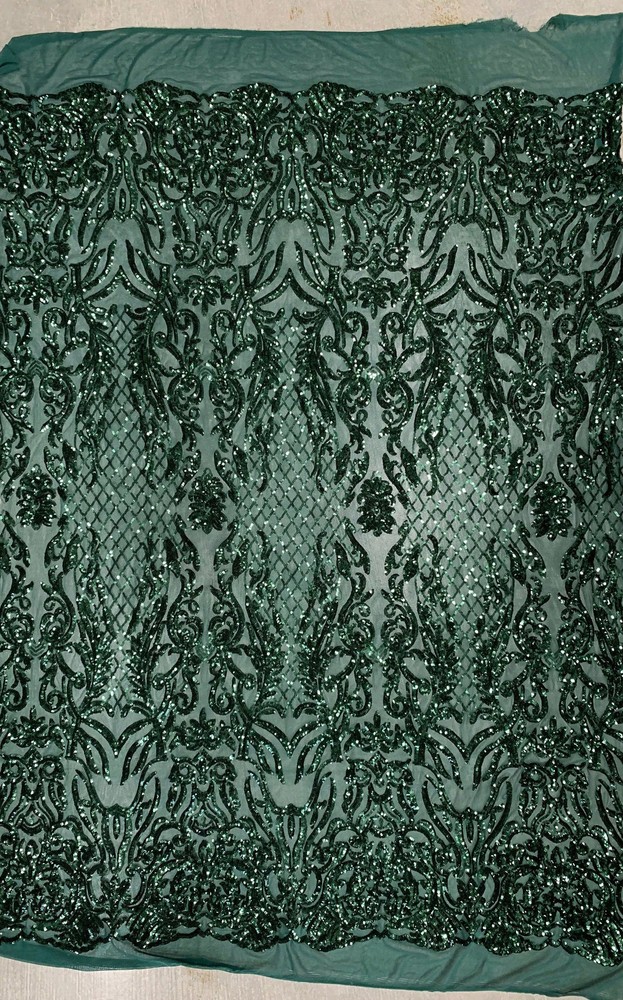 Phoebe HUNTER GREEN Sequins on Mesh Lace Fabric by the Yard – 10062