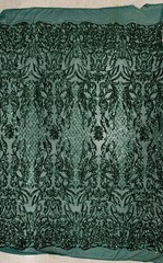 Phoebe HUNTER GREEN Sequins on Mesh Lace Fabric by the Yard – 10062