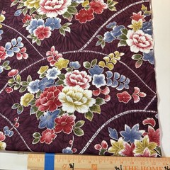 Kona Bay Cotton Fabric, Floral, wine colored w/ flowers, 3/4 Yd