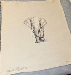 Square by Design Elephant 25 x 26 Woven Fabric Panel Embroidered Decor Fabric